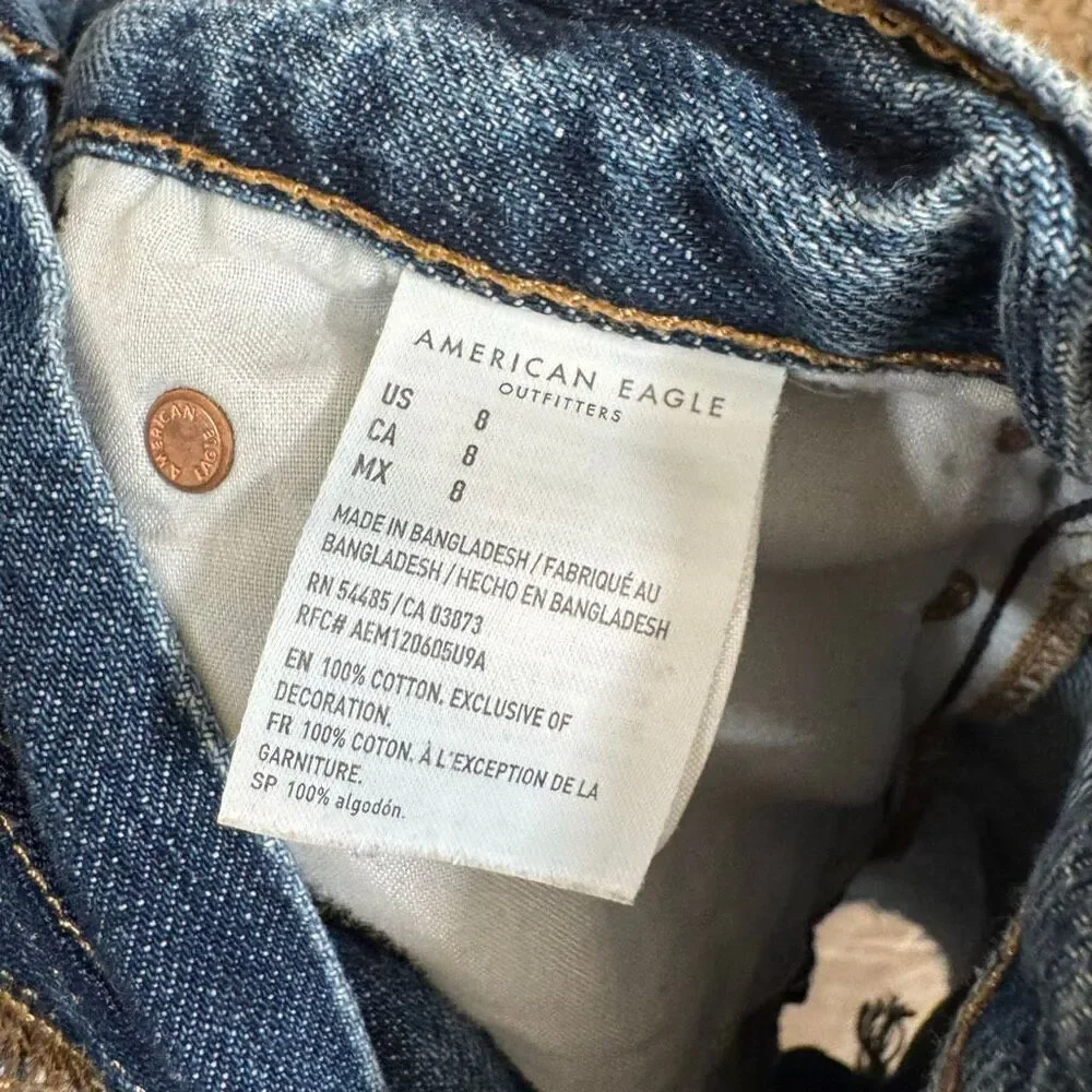 American Eagle Blue 90's Boyfriend Shorts Distressed Cut Offs Size 8